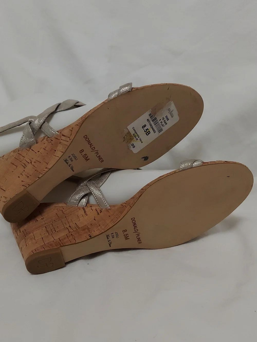 Donald/Pliner Jooli Woven Metallic Wedge Sandals - Silver Womens 8.5 New